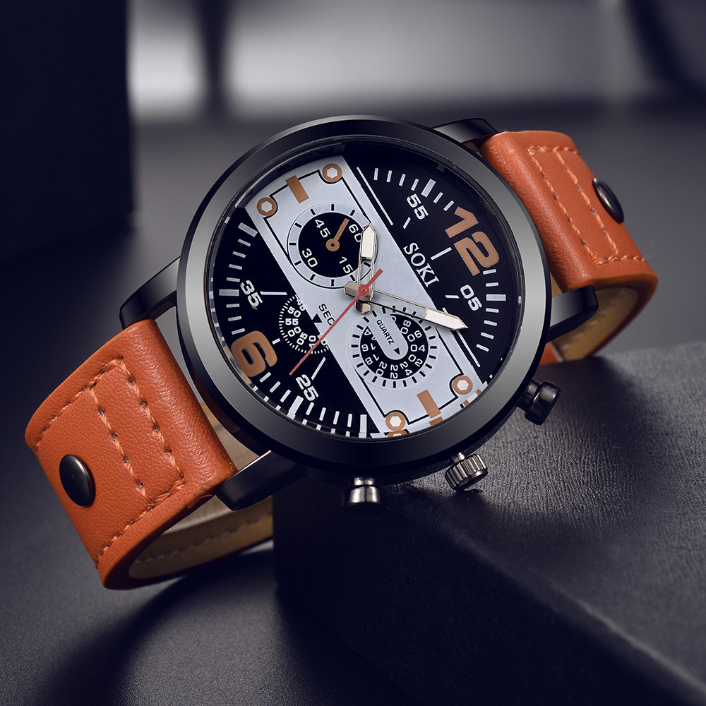 SOKI factory supplies casual men's watches business style quartz watches PU strap simple student sports