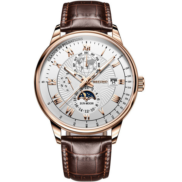 Foreign trade new fashion hot selling hot style three-eye calendar starry sky moon fashion men's watch men's watch belt