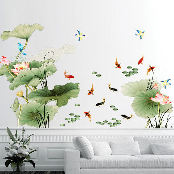 GS8862AB Chinese style lotus wall stickers living room TV background wall stickers bedroom room decoration wallpaper
